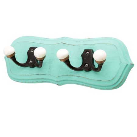 Sea Green Black Double Loop Ceramic Iron Wooden Hooks